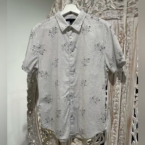 John Varvatos White Short-Sleeve Floral skulls Dot Button-Down Shirt